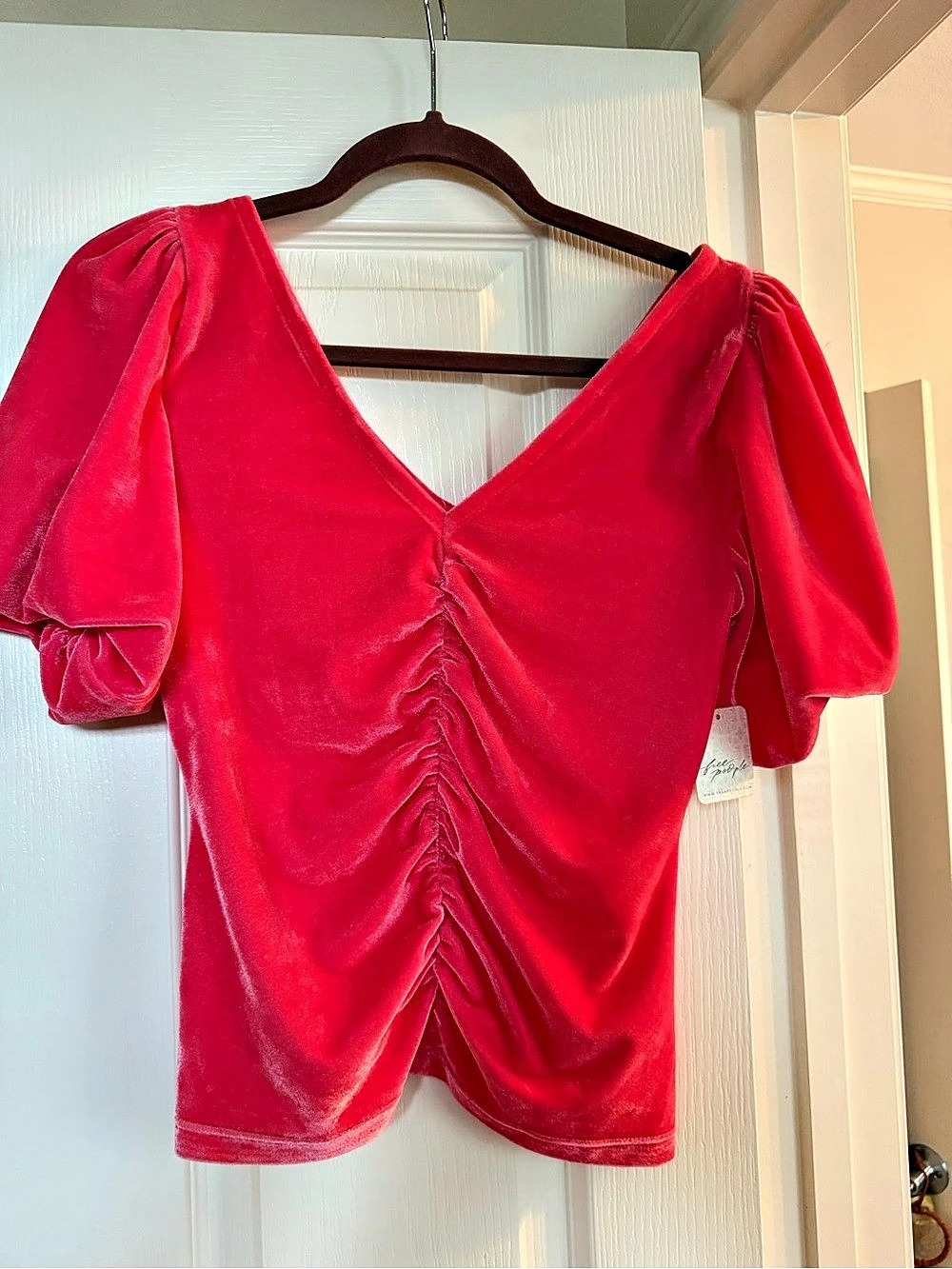 C. Strawberry Spritz Cupcake Velvet Top Velvet Ruched Top in Pink Size Small NWT